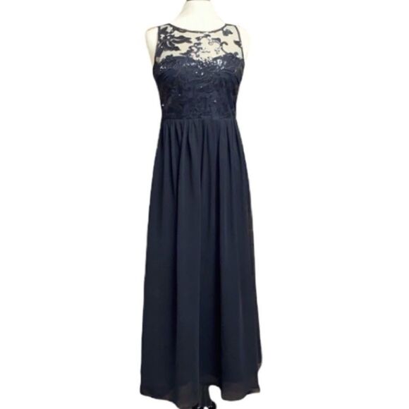 Spense Black Sleeveless Sequin Chiffon Maxi Dress Size 5/6 - Picture 1 of 6
